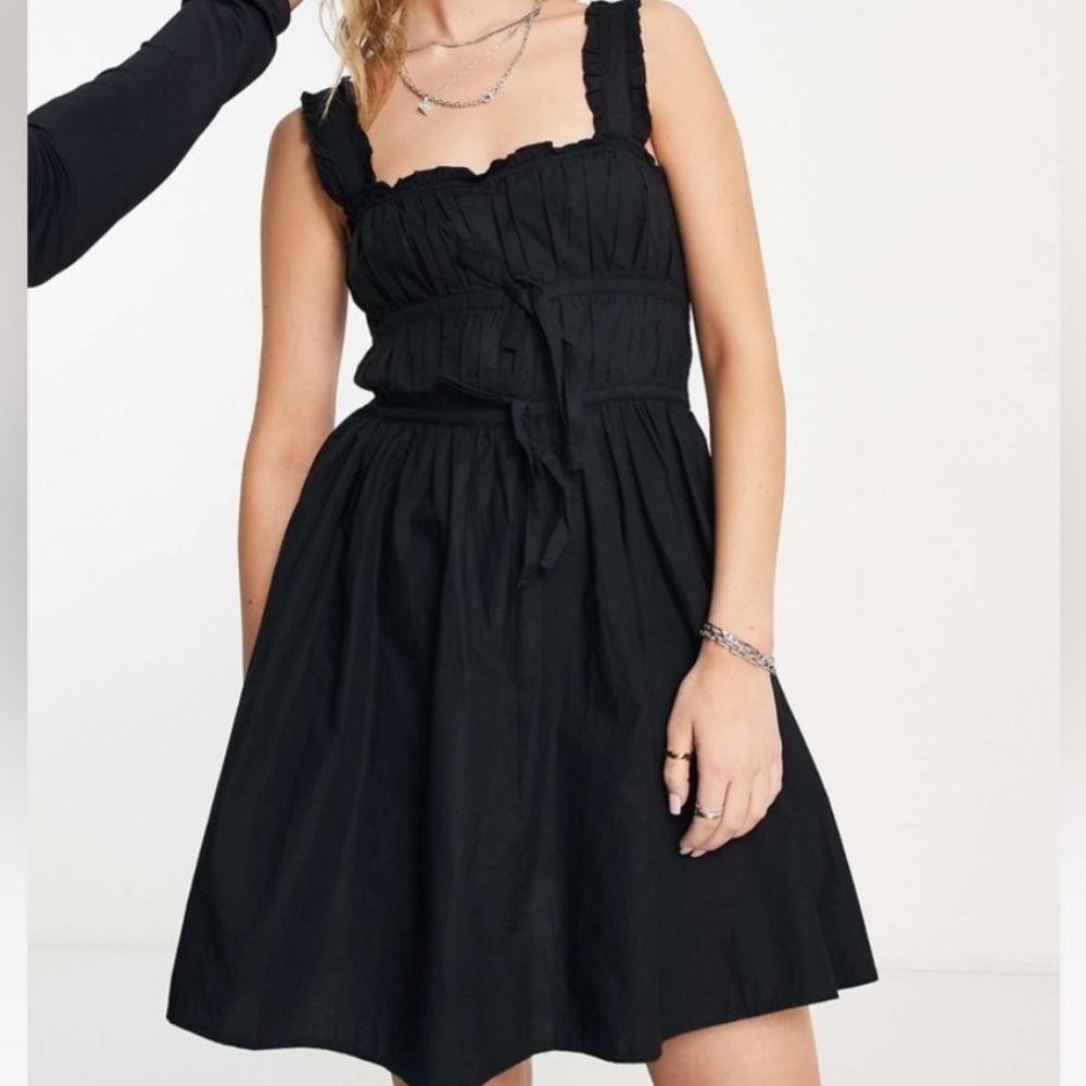 Topshop Black Smocked Mini Dress with Bows